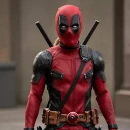 film still of Margot Robbie as deadpool,