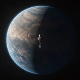 cinematic _ render _ of _ atmospheric _ deep _ space _ volumetric _ lighting with a planet _ cathrin _ machin, interstellar