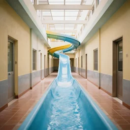 infinite corridor where the floor is a water slide