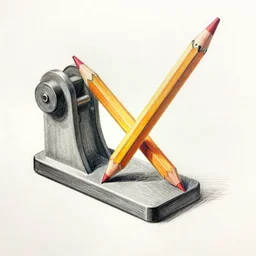 angled view of a 3 d drawing of a machine that sharpens pencils, concept analytic drawing, color pencil, by greg rutkowski!
