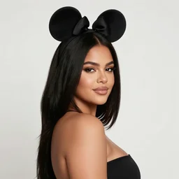 woman, black hair, tan skin, curvy hourglass figure, slight resemblance to selena gomez and vanessa hudgens wearing mickey mouse ears headband. birthday party. balloons. clean cel shaded vector art. shutterstock. behance hd by lois van baarle, artgerm, helen huang, by makoto shinkai and ilya kuvshinov, rossdraws, illustration,