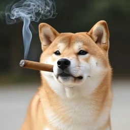 a photo of a shiba inu dog smoking a cigar