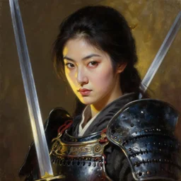 greg manchess oil matte portrait painting, japanese female knight with beautiful face, sword and shield, wonderful masterpiece highly detailed, scifi, beautiful cinematic light deep focus, elegant, digital painting, smooth, sharp focus, golden ratio, dramatic illumination, ultra realistic, 4 k, art by greg rutkowski wlop rossdraws