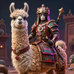 Hyperdetailed masterpiece concept art of Llama warrior of the Incas hyperdetailed concept art by Ross Tran, high quality DnD illustration, trending on ArtStation, all rights reserved Wizards of the Coast. Neon highlights