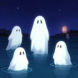 ghosts on the middle of lake, night sky, stars, by tooth wu and wlop and beeple and mike winkelmann
