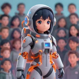 character concept of a girl wearing a futuristic grey astronaut suit with orange glowing liquid pipes powering her suit. cute button anime button eyes. vibrant colors, soft lighting, 8 k, octane render. by makoto shinkai, stanley artgerm lau, wlop, rossdraws, james jean, andrei riabovitchev, marc simonetti, krenz cushart, sakimichan, d & d trending on artstation, digital art.