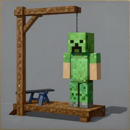 A painting of a minecraft creeper at the guillotine by Jacques-Louis David, Eugène Delacroix