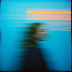 kodak portra 4 0 0, wetplate, motion blur, portrait photo of a backdrop, coloured in blueberra and orange, by britt marling