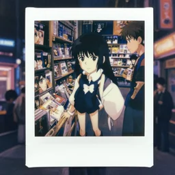 a full body 2 polaroid portrait of a disney girl 7 5 working at a cd stall 7, finely detailed features, closeup at the faces, perfect art, busy cyberpunk city, gapmoe yandere grimdark, trending on pixiv fanbox, painted by ilya kushinov makoto shinkai takashi takeuchi studio ghibli, akihiko yoshida,