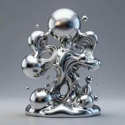 dreamy abstract surrealist absurd gloopy globular textured swirling chrome sculpture designed by aquaman