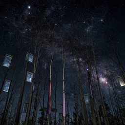 the trees are wearing skinny ties and loom closer, the sky behind them a torrent of dark stars, swirling into nothing as wounded galaxies tap on the windows