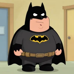 peter griffin, wears batman costume, cartoon edition,