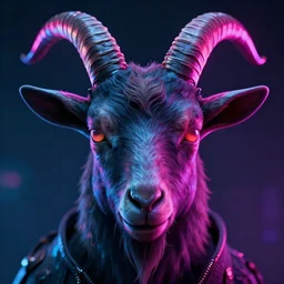 synthwave demonic goat face with neon horns, detailed face, sharp focus, synthwave art, aesthetic, octane render, raw, cinematic, chromatic material