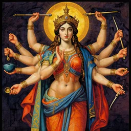 marana slavic goddess with six arms : in vibrant color by gustave dore, colors by and greg rutkowski and wlop, bold colors, detailed, cinematic, artstation, 4 k, intricate, rule of thirds