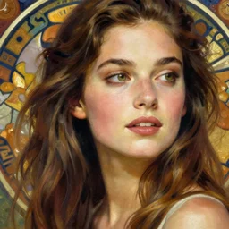 painted closeup portrait of marion cotillard, long hair, feminine, young, charming, majestic, athletic, fantasy, intricate, elegant, extremely detailed digital painting, trending artstation, concept art, sharp focus illustration art by alphonse mucha, greg rutkowski, craig mullins