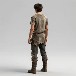 male teen wearing tattered clothes with his back to the viewer, full body shot, 3 d render, 8 k, isolated, ya fantasy