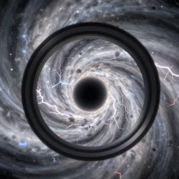 black hole absorbing a cloud, cloud spiral, waves of electrical energy, 40nm lens, wide angle, shallow depth of field, 4k,
