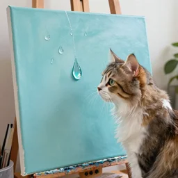 cat, painting on canvas, watedrops, water droplets, acrylic painting, acrylic pouring, painting, influencer, artstation - h 8 0 0