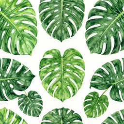 repeating pattern, seamless. monstera, hand drawn, green, flat color, minimalistic, leaf design, symmetry