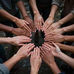 glowing diverse groups of humans sweating hands, from behind, wide angle, elaborate, highly detailed, beautiful lighting