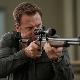 Film still of Mike Ehrmantraut aiming with a sniper rifle, 4k, highly detailed