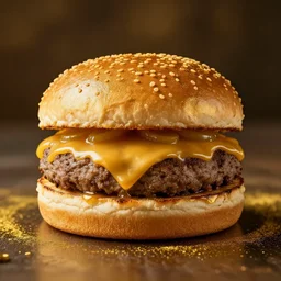 golden burger made of gold, atmospheric, beautiful, food photography