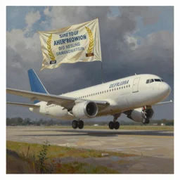 oil painting of airplane with banner