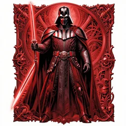 darth revan from star wars : knights of the old republic by diego rivera, illustration, comic book, red aesthetic, polychromatic - colors, dark mode, 3 - dimensional, prophoto rgb, paradox, insanely detailed and intricate, hypermaximalist, elegant, ornate, hyper realistic, super detailed, black ink & copic markers