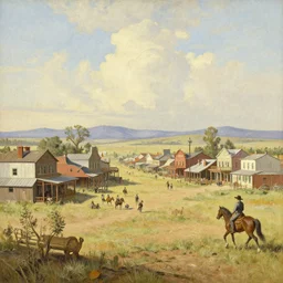 greg manchess painting of a wild west town landscape with no person nor horse in the painting only buildings in the year 1 8 5 0, painting, trending on artstation, by huang guangjian and gil elvgren and sachin teng