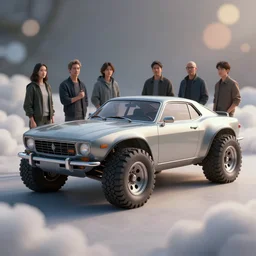 beautiful concept design of a classic car converted into offroad sport. car design by cory loftis, fenghua zhong, ryohei hase, ismail inceoglu and ruan jia. volumetric light. len blur background bokeh. art by artgerm and filip hodas. clouds by rhads. 3 d render, surrealism, hyperrealism.