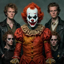 grotesque terminator clown, by rutkowski and giuseppe arcimboldo, james jean and erik jones and rhads, ultradetailed, photorealistic details, full frame, trending artstation