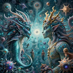 the army of merfolk and sea monsters, ocean, fantasy character portrait made of fractals facing each other, ultra realistic, wide angle, intricate details, the fifth element artifacts, highly detailed by peter mohrbacher, hajime sorayama, wayne barlowe, boris vallejo, aaron horkey, gaston bussiere, craig mullins
