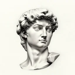 tattoo design sketch of the head of michelangelo's david broken in the middle, in the style of den yakovlev, realistic face, black and white, realism tattoo, hyper realistic, highly detailed