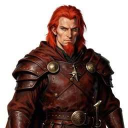 portrait of dwarvern wizard, beautiful! coherent! dungeons and dragons character, by brian froud, strong line, deep color, leather armor, short red hair, high contrast