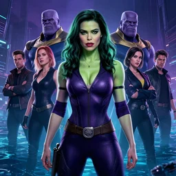 she - hulk as thanos emerging from interstellar water in cyberpunk theme by conrad roset, nicola samuri, dino valls, jakub rebelka, android james, ruan jia, rule of thirds, seductive look, beautiful