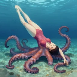 female diver trapped in octopus tentacles. trending on artstation rutowsky