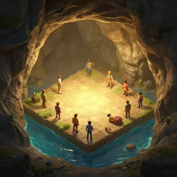 illuminated cave with water, isometric game, smooth 3 d illustration, cinematic matte painting, soft render, servando lupini, handpaint texture, blender, 3 d coat, concept art by noah bradley, darek zabrocki, tyler edlin, jordan grimmer, neil blevins, james paick, natasha tan, highly detailed, ultra detailed, ultra realistic, trending on