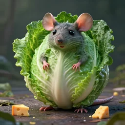 by chet zar and alexander jansson, visually stunning, cinematic, ultra realistic, hyper realism, 1 2 k, epic, octane render, unreal engine, vfx, maya, it's form is all wrong : undefined idealism, rat king : prince cabbage, a little block of cheese : the fluidity of creativity