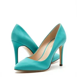 turquoise high heel shoes, 8k product photo, isolated on a pure white background, centered, entire object in frame, sharp focus, soft studio lighting