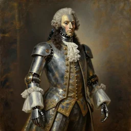 oil painting portrait of a steel robot wearing 1 8 th century aristocratic clothing, elegant,