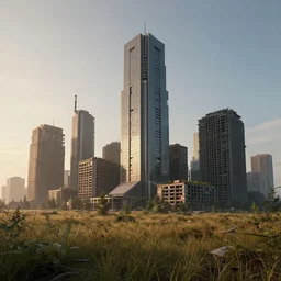 a beautiful ultradetailed rendering of urbex building tundra abandoned architecture city industrial architecture nature by peter zumthor, landscape meadow retrowave at dawn wilderness gem liberty city synthwave myst postcyberpunk sci - fi, archdaily, wallpaper, highly detailed, trending on artstation.