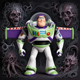 A still of buzz lightyear pixar movie, creepy, horror,greg rutkowski, intricate abstract. intricate artwork. nightmare fuel. terrifying. by Tooth Wu, wlop