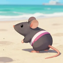 a mouse in a swimsuit on the beach of miami