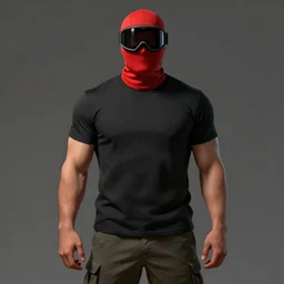 sketch of a short stocky buff guy in a plain black t - shirt and cargo shorts, wearing a red ski mask over his entire face, black ski goggles, detailed, dramatic lighting, by ethan van sciver, artstation