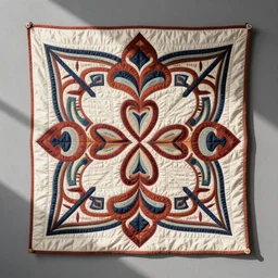 Quilt design inspired by Haida Gwaii art , symmetrical , detailed, product photo,