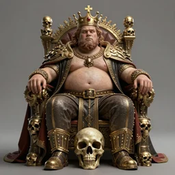 an intricate concept art illustration, a fat king on a skull throne, hyper realistic, photo realistic, style by ivan talavera, cgsociety, hyper detailed, 8 k, octane render