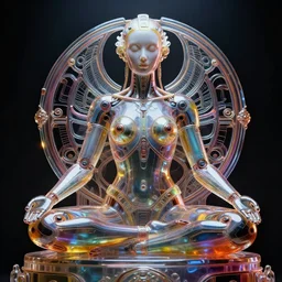 vibrant ultra clear sculpture of beautiful cyborg meditation position monumental, by sandra chevrier cybernetics, low contrast, cinematic dramatic lighting, hyper realistic detailed intricate render, hypermaximalist, ornate, epic composition, 4 k 8 k, cryengine octane blender, sharp focus, concept art, masterpiece, cgsociety artstation - t - h 7 6 8 - c 1 0. 0 - n 4