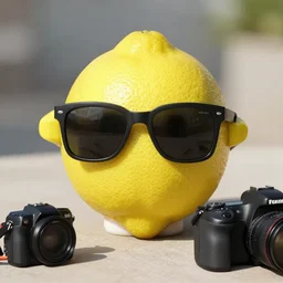 a lemon wearing sunglasses : : blocky : : 1 direct sunlight : : 1 dslr : : 1