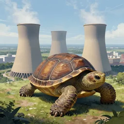 Highly detailed beautiful digital painting of nuclear power plant on turtle shell trending on Artstation HQ, deviantart