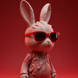 rabbit groot as marble statue, red sunglasses, very red background, soft red texture, red realistic 3 d render, soft red lights, 4 k, high detailed photography red, 5 0 mm lens, rich red colors, smooth gradients, depth of field, cinematic, hyper realism, high detail, octane render, unreal engine, 8 k, very red colors